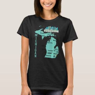 Camiseta Michigan Mapa De Las Principales Ciudades Con Líne