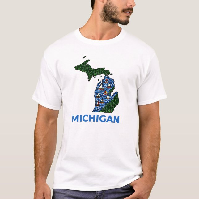 Camiseta Michigan Outline Tattoo Style  (Anverso)