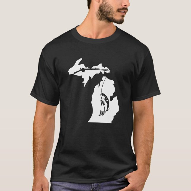 Camiseta Michigan Pescando en el estado de origen Medio Oes (Anverso)