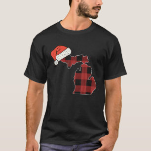 Camiseta Michigan Plaid Navidades Santa Hat Holiday Matchin
