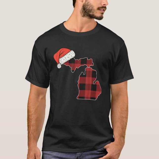 Camiseta Michigan Plaid Navidades Santa Hat Holiday Matchin (Anverso)