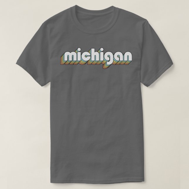 Camiseta Michigan Retro Estilo de Tipografía Arcoiris Faded (Diseño del anverso)