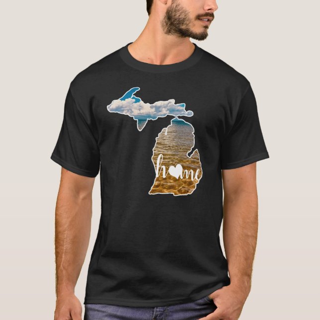 Camiseta Michigan Silhouette con foto de casa y lago (Anverso)