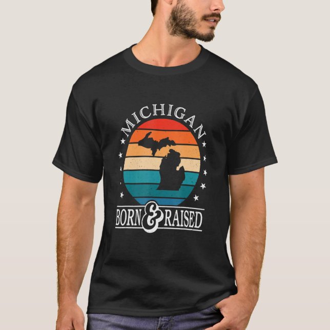Camiseta Michigan Usa Nació Y Levantó Orgullo Estatal Estad (Anverso)