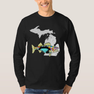 Camiseta Michigan Walleye Pescando Muro de pescadores de ag
