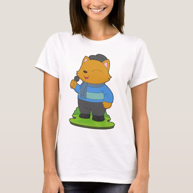 Camiseta Micrófono de cantante de gato cantando (Anverso)