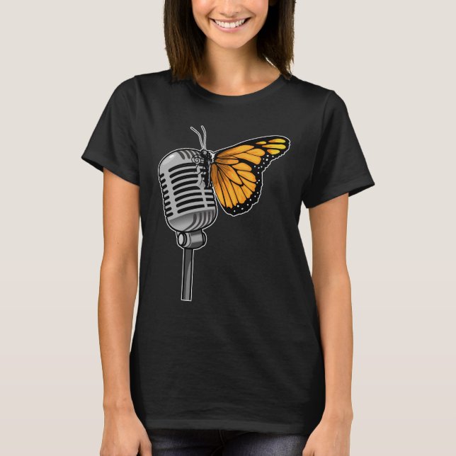 Camiseta Micrófono de Música Cantante Mariposa (Anverso)