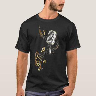 Camiseta Micrófono De Música Retro Con Notas Musicales Y Cl
