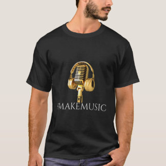 Camiseta Micrófono De Oro Y Auriculares De Música