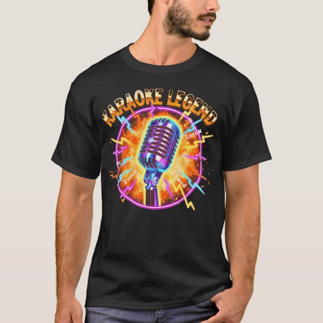 Camiseta Micrófono Leyenda Karaoke Relámpago Vintage (Anverso)