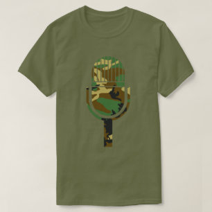 Camiseta Micrófono Patrón Camuflaje Bosque Vintage