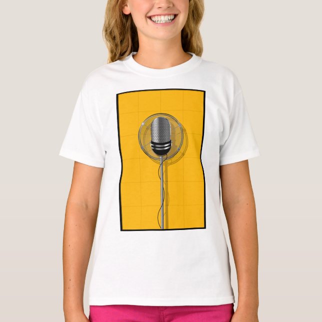 Camiseta Micrófono Retro sobre Amarillo Intenso (Anverso)