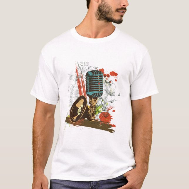 Camiseta micrófono vintage grunge vector (Anverso)