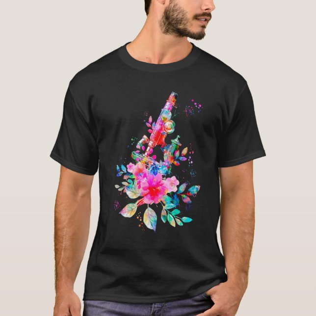 Camiseta Microscopio floral Herramientas de laboratorio méd (Anverso)