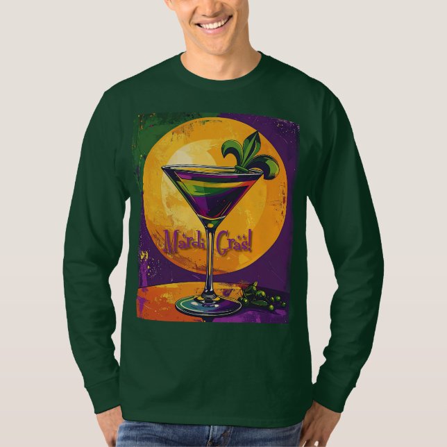 Camiseta Mid Century Mardi Gras Sunset Fleur De Lis Martini (Anverso)
