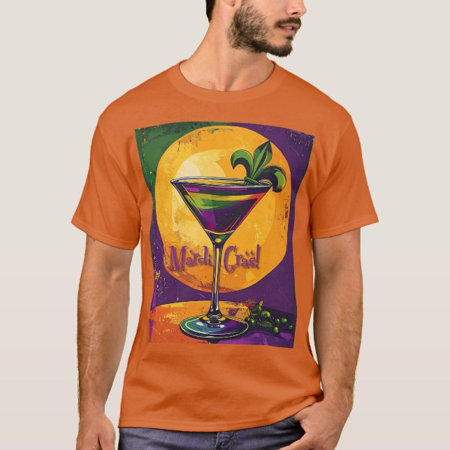 Camiseta Mid Century Mardi Gras Sunset Fleur De Lis Martini (Anverso)