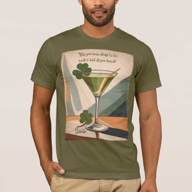 Camiseta Mid Century Modern Art Shamrock Martini Sláinte!  (Anverso)