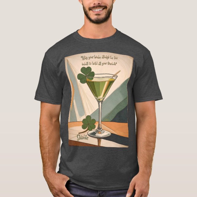 Camiseta Mid Century Modern Art Shamrock Martini Sláinte!  (Anverso)