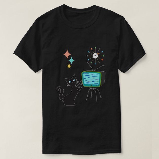 Camiseta Mid Century Modern Retro Atomic Funny Cat with Fis (Diseño del anverso)