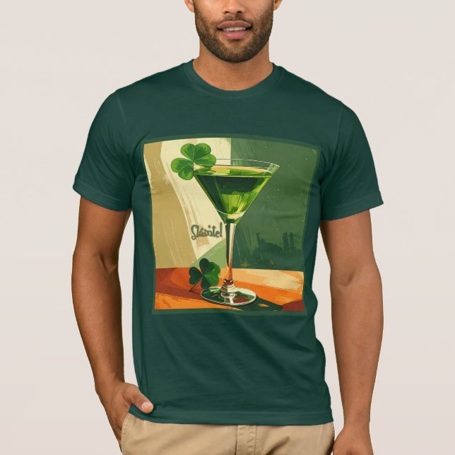 Camiseta Mid Century Modern Shamrock Martini Sláinte!  (Anverso)