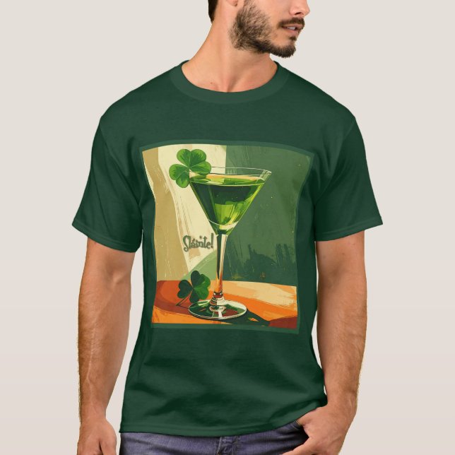 Camiseta Mid Century Modern Shamrock Martini Sláinte!  (Anverso)