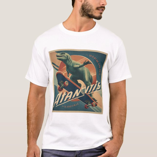 Camiseta Mid-Century Skater Dinosaur – Retro Poster (Anverso)
