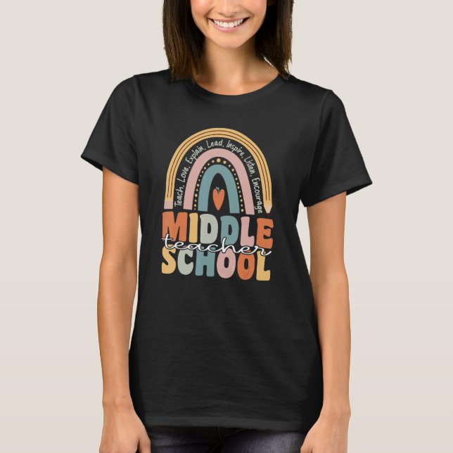 Camiseta Middle School Teacher Groovy Retro Teacher Rainbow (Anverso)