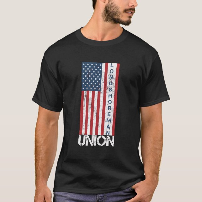 Camiseta Miembro de la Unión Bandera Americana Longshoreman (Anverso)