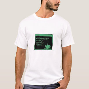 Camiseta Mientras Código De Café Vivo Repetir Divertido Pro