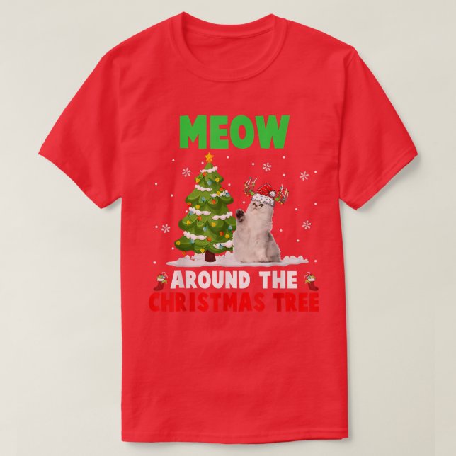 Camiseta Mier alrededor del gato de reno del árbol de Navid (Diseño del anverso)