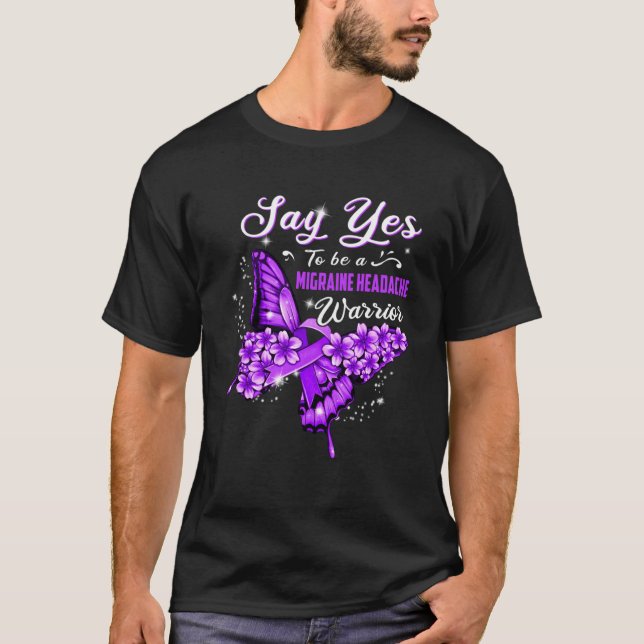 Camiseta Migraine Cefalea Guerrera Mariposa Morada Mujeres (Anverso)