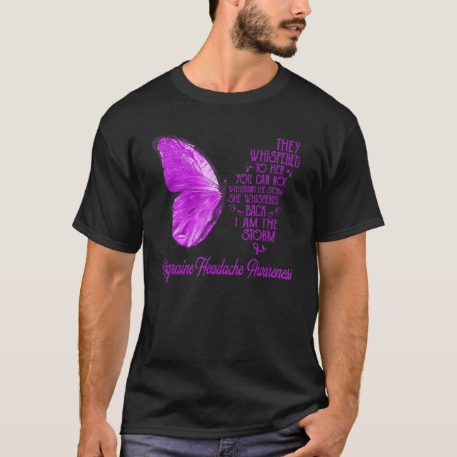 Camiseta Migraine Dolor De Cabeza Conciencia Mariposa Rosa  (Anverso)