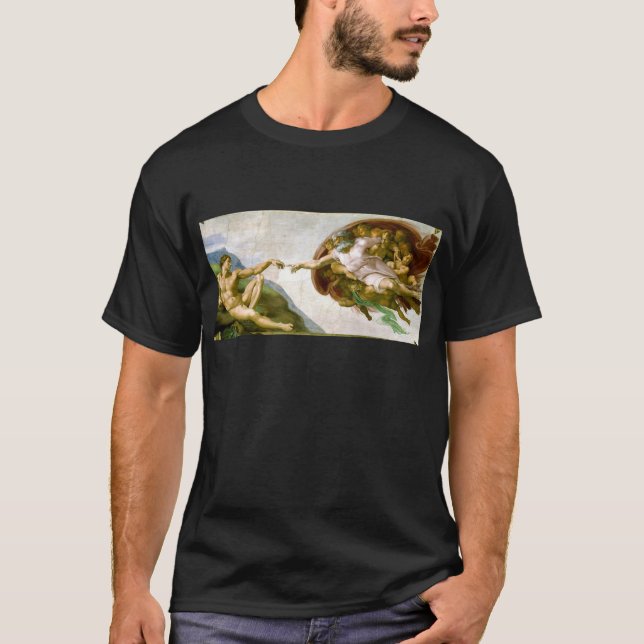 Camiseta Miguel Ángel - creación de la pintura de Adán (Anverso)