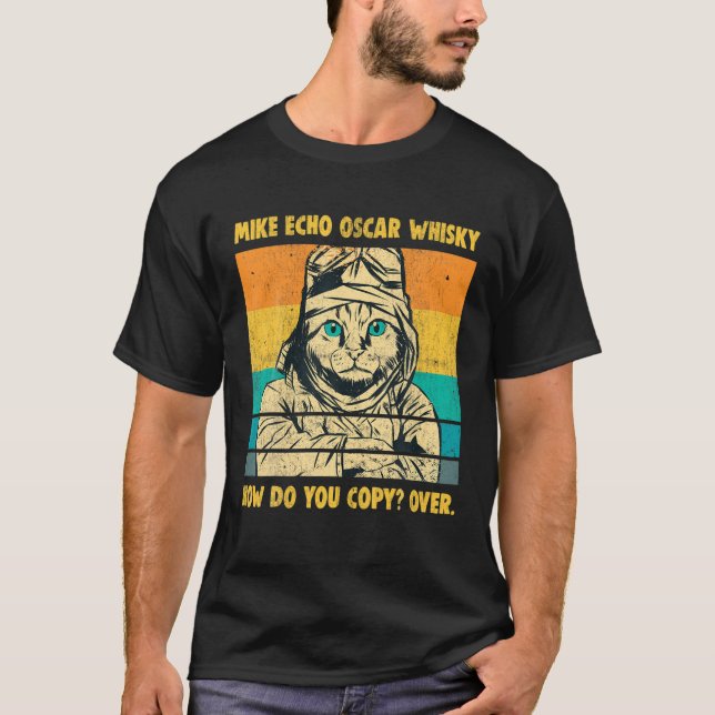 Camiseta Mike Echo Oscar Whisky Flying Cat Pilot MEOW Cat O (Anverso)