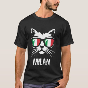 Camiseta Milan Italia Gato Divertido Bandera Italiana