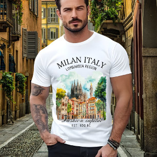 Camiseta Milan Italy Lombardia Region Watercolor Landscape