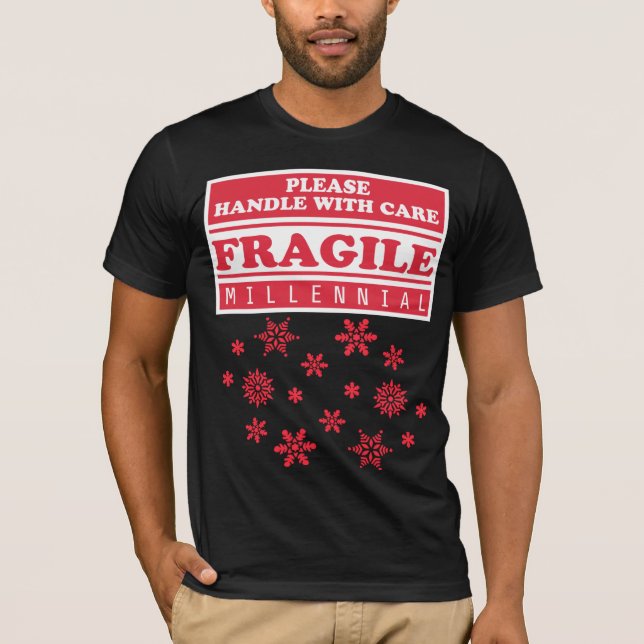 Camiseta Milenio Frágil, Manejo Con Cuidados Copos De Nieve (Anverso)