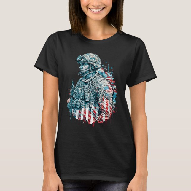 Camiseta Military Veteran Patriotic American Flag  6 (Anverso)