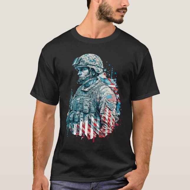 Camiseta Military Veteran Patriotic American Flag  6 (Anverso)