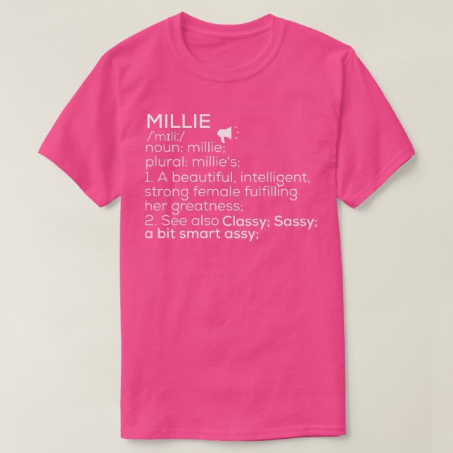 Camiseta Millie Nombre Millie Definición Millie Nombre feme (Diseño del anverso)