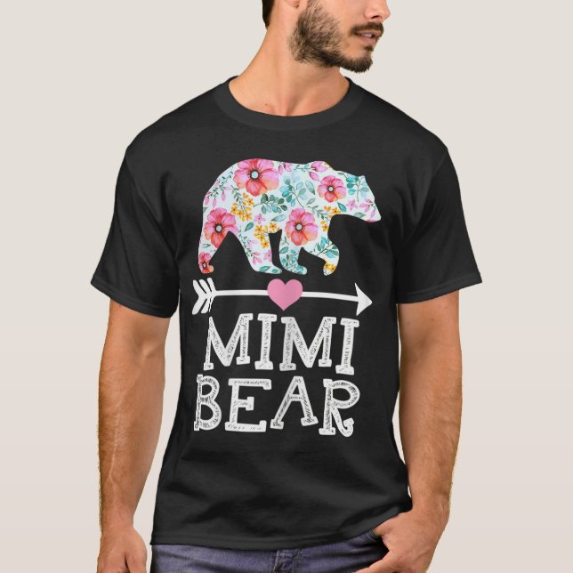 Camiseta Mimi Bear Mom Grandma Floral Happy Mother's Day Ch (Anverso)
