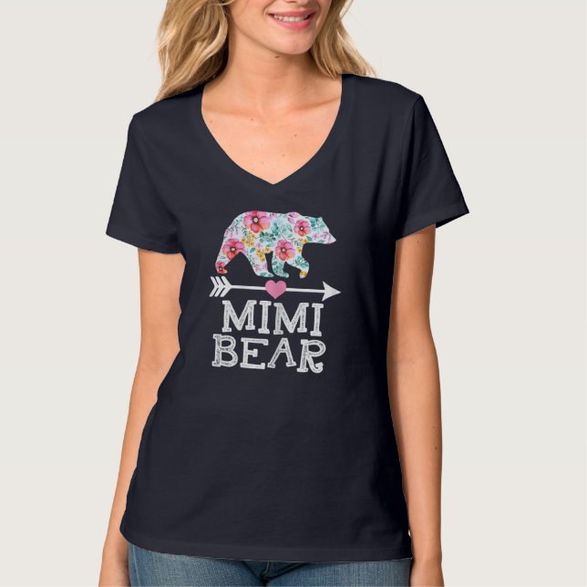 Camiseta Mimi Bear Mom Grandma Floral Happy Mother's Day Ch (Anverso)