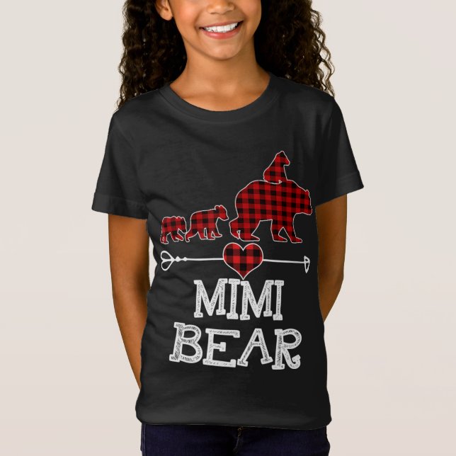 Camiseta Mimi Bear Navidades Pajama Red Plaid Buffalo Famil (Anverso)