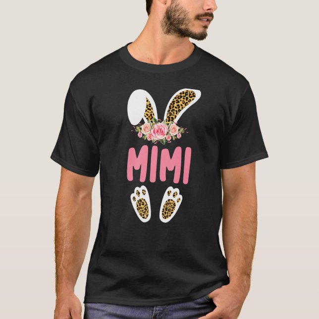 Camiseta Mimi Bunny Leopard Print Flowe Family Easter Day (Anverso)