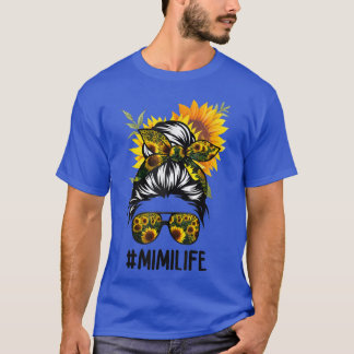 Camiseta Mimi Life Messy Hair Bun Sunflower Mujeres Madres 