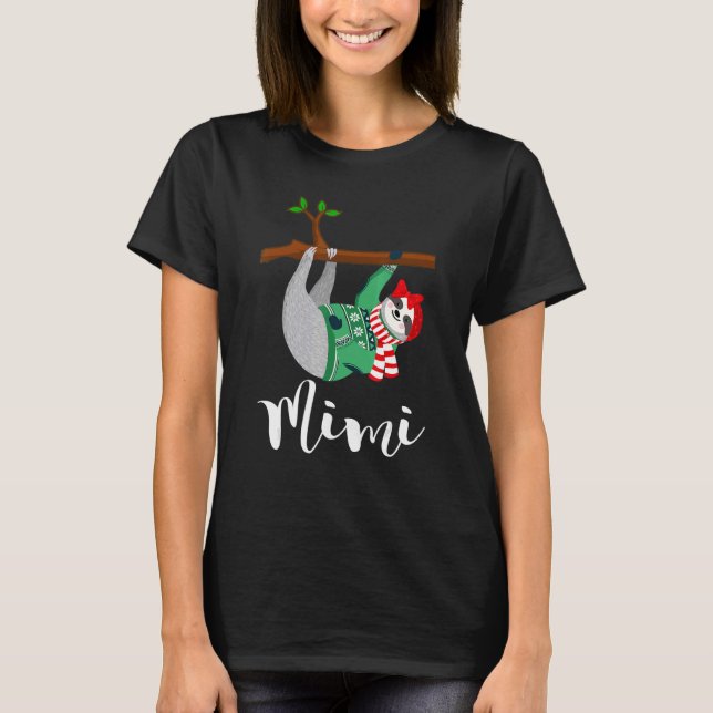 Camiseta Mimi Sloth Santa Hat Navidades Familia Pajama (Anverso)