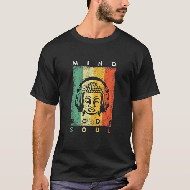 Camiseta Mind Body Soul Yoga Buddha Meditación Vintage (Anverso)