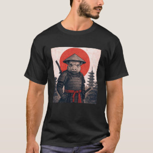 Camiseta Mini cerdo samurái guerrero vintage japonés Ukiyo-