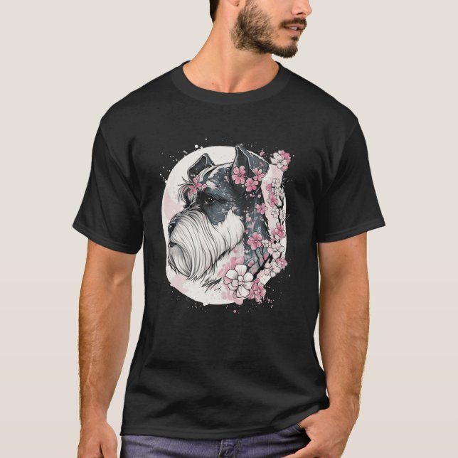 Camiseta Mini Schnauzer Cherry Blossom Perro Raza de Perro  (Anverso)