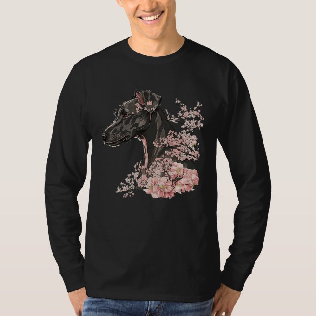 Camiseta Miniature Pinscher Cherry Blossom Dog Breed Japane (Anverso)